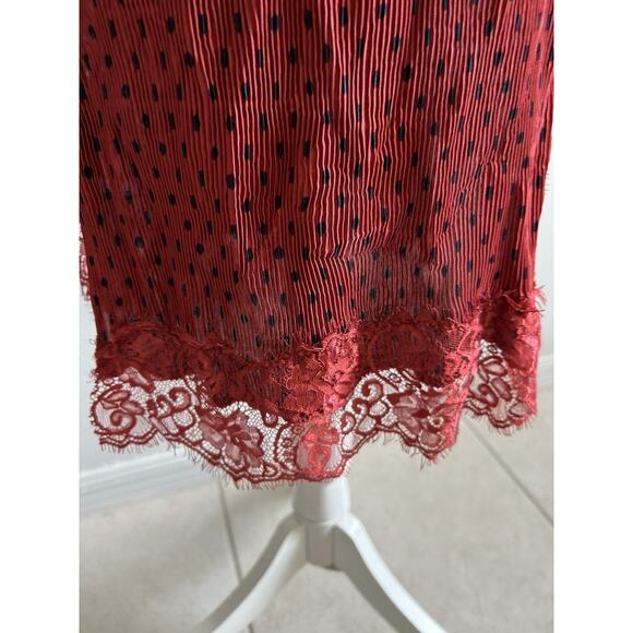 Free People 'Margot' Slip Dress 4 Polka Dot Outer SLIP ONLY Crinkle Pleated Red - Picture 8 of 16